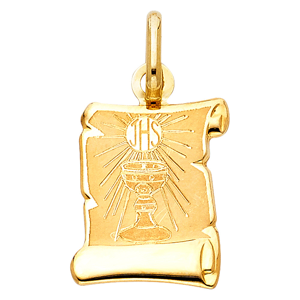 14K Yellow Gold 14mm Religious Communion Pendant