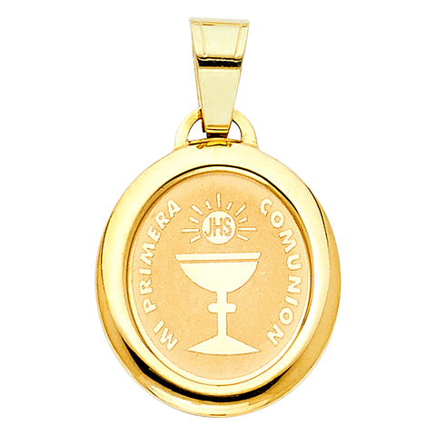 14K Yellow Gold 15mm Religious Communion Pendant
