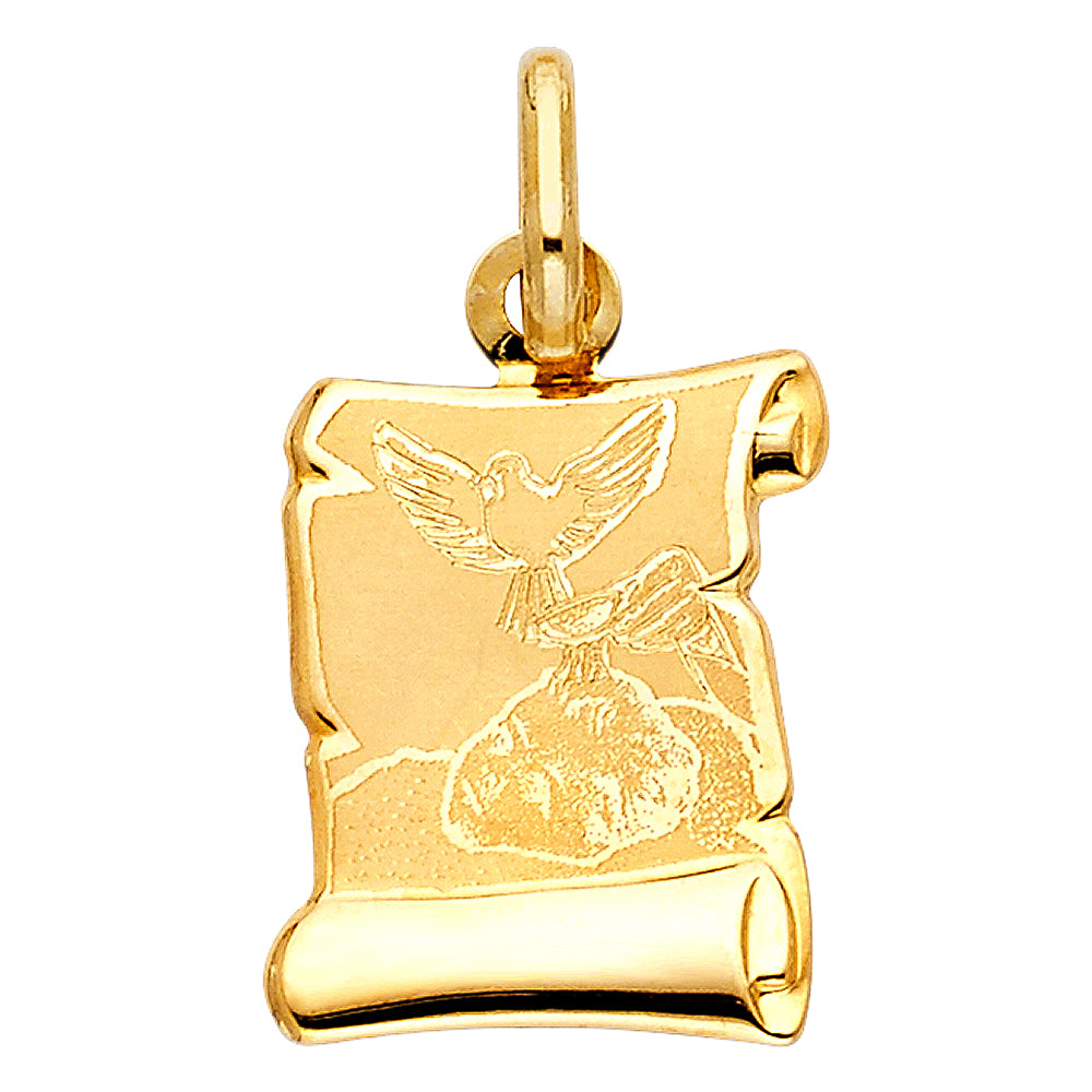 14K Yellow Gold 14mm Religious Baptism Pendant