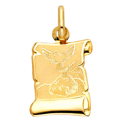 14K Yellow Gold 14mm Religious Baptism Pendant