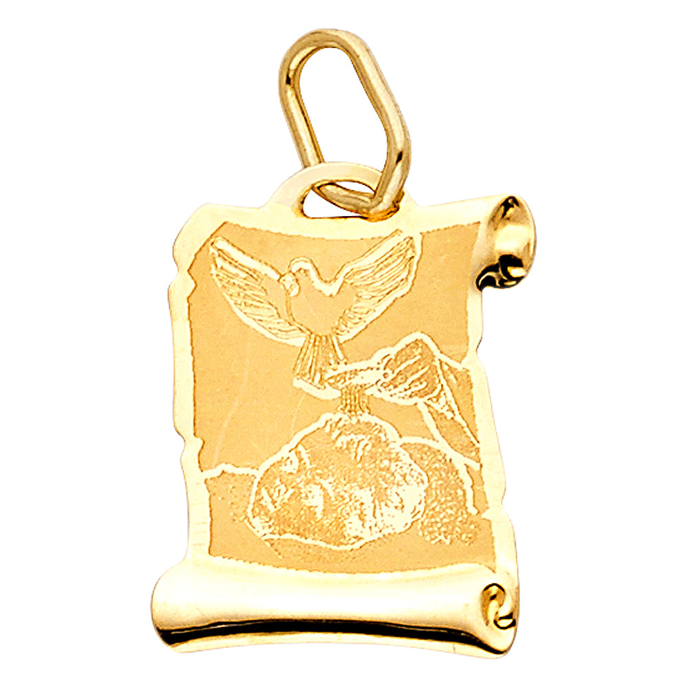 14K Yellow Gold 12mm Religious Baptism Pendant