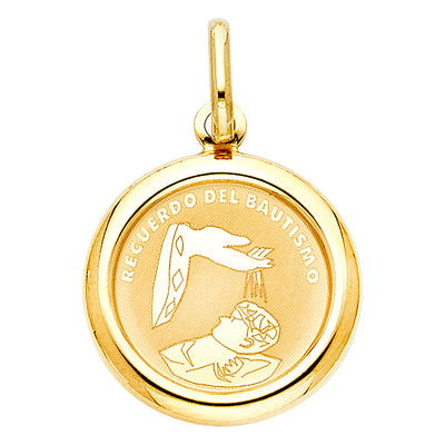 14K Yellow Gold 18mm Religious Baptism Pendant