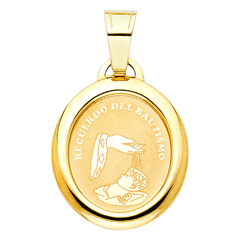 14K Yellow Gold 11mm Religious Baptism Pendant