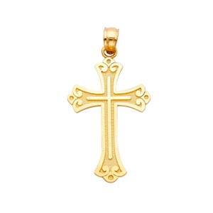 14K Yellow Gold 18mm Cross Religious Pendant