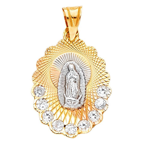 14K Tri Color 14mm Religious Guadalupe CZ Pendant
