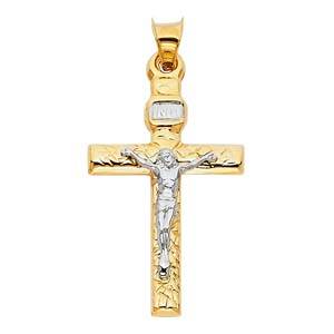 14K Two Tone 20mm Jesus Religious Crucifix Cross Pendant
