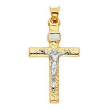 Load image into Gallery viewer, 14K Two Tone 20mm Jesus Religious Crucifix Cross Pendant