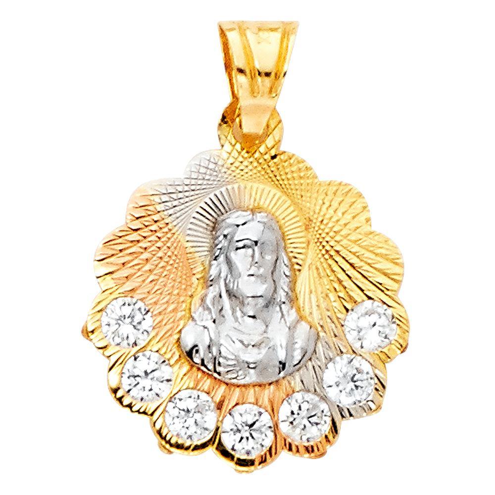 14K Tri Color 14mm Religious Guadalupe CZ Pendant