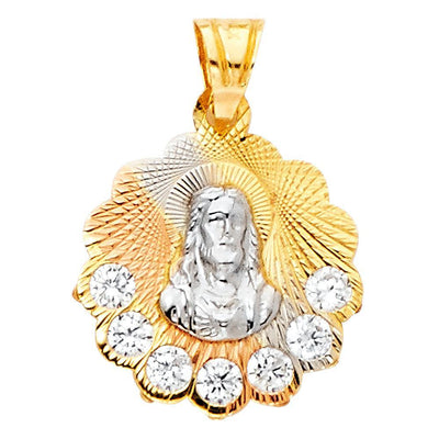 14K Tri Color 14mm Religious Guadalupe CZ Pendant - silverdepot
