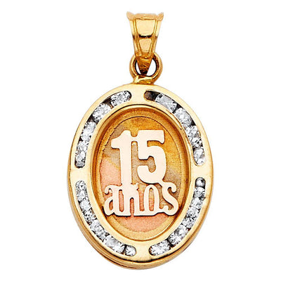 14K Tri Color 14mm 15 Years CZ Pendant - silverdepot