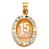 14K Tri Color 14mm 15 Years CZ Pendant