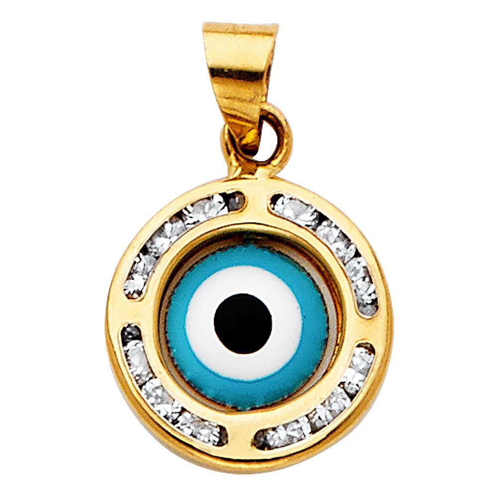 14K Tri Color 11mm CZ Evil Eye Pendant - silverdepot