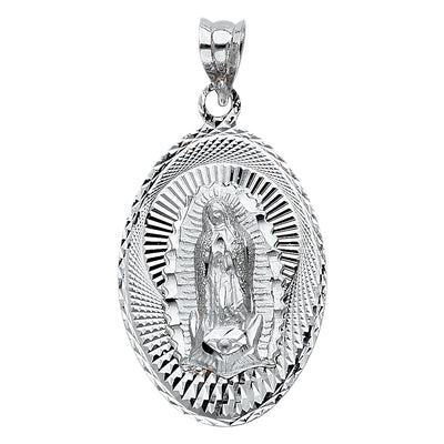 14K White Gold 17mm Religious Guadalupe Pendant