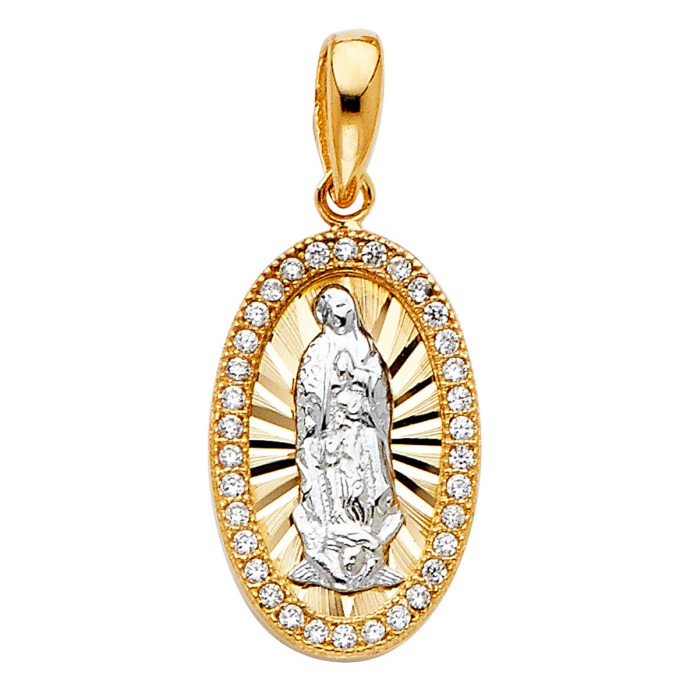 14K Two Tone 11mm Religious Guadalupe Pendant