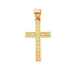 14K Yellow Gold 15mm Cross Religious Pendant