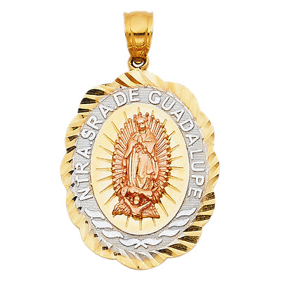 14K Tri Color 20mm Religious Guadalupe Pendant