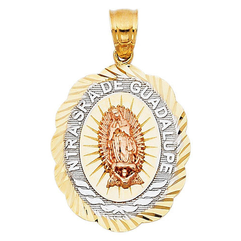 14K Tri Color 18mm Religious Guadalupe Pendant