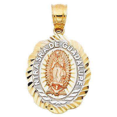 14K Tri Color 15mm Religious Guadalupe Pendant - silverdepot