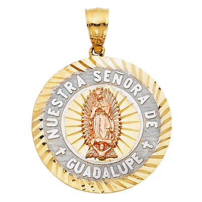14K Tri Color 26mm Religious Guadalupe Pendant