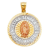 14K Tri Color 23mm Religious Guadalupe Pendant