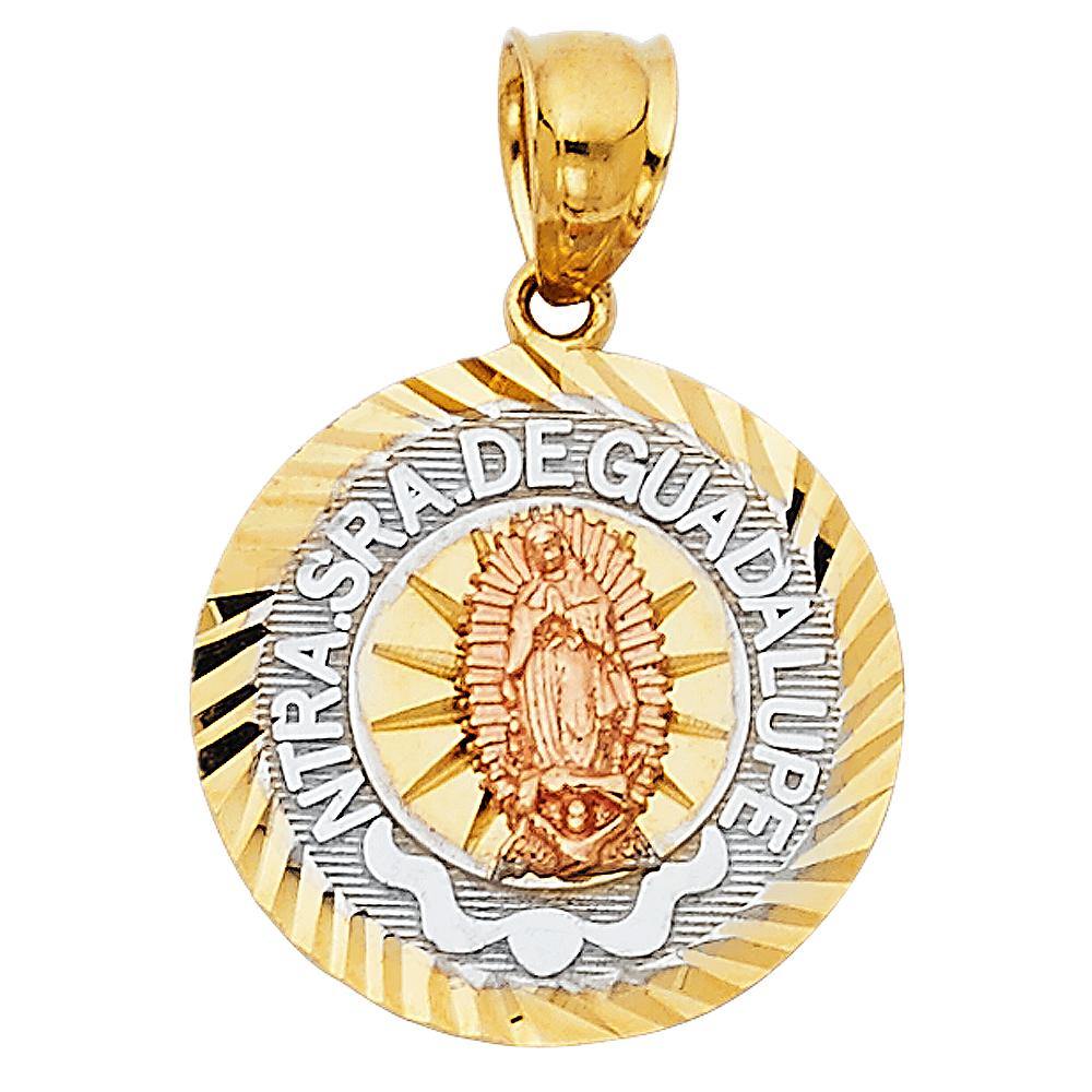 14K Tri Color 17mm Religious Guadalupe Pendant