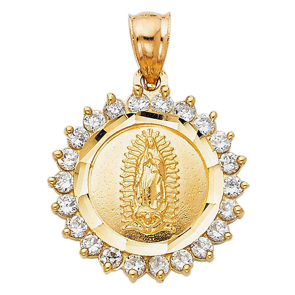 14K Yellow Gold 20mm CZ Religious Guadalupe Pendant
