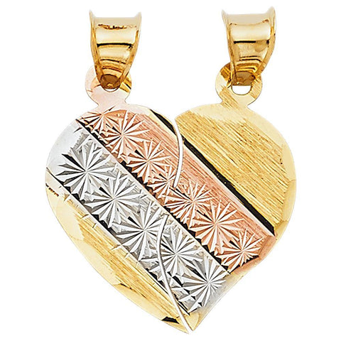14K Tri Color 19mm Heart 2 Piece Pendant Set