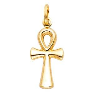 14K Yellow Gold 13mm Ankh Cross Religious Pendant