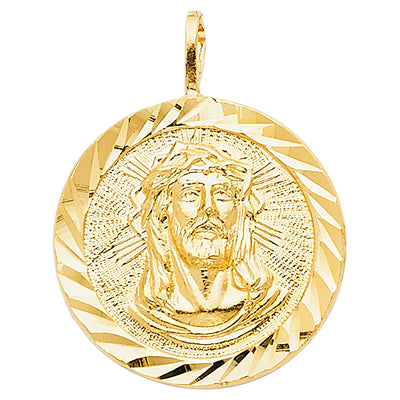 14K Yellow Gold 20mm Religious Jesus Christ Stamp Pendant