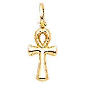 14K Yellow Gold 10mm Ankh Cross Religious Pendant