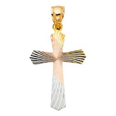 14K Tri Color 21mm Religious Cross Stamp Pendant
