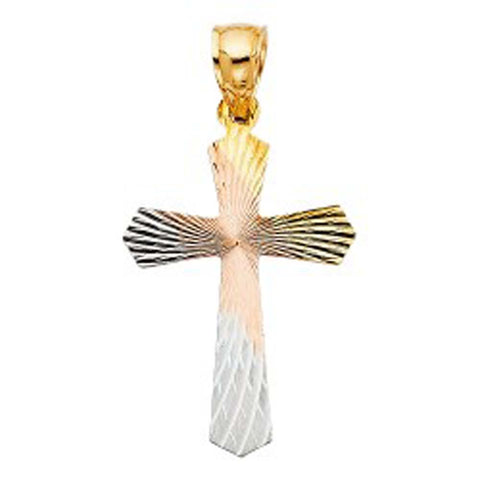 14K Tri Color 21mm Religious Cross Stamp Pendant