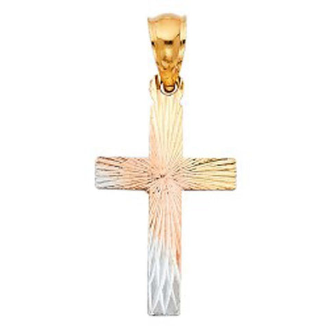 14K Tri Color 13mm Religious Cross Stamp Pendant