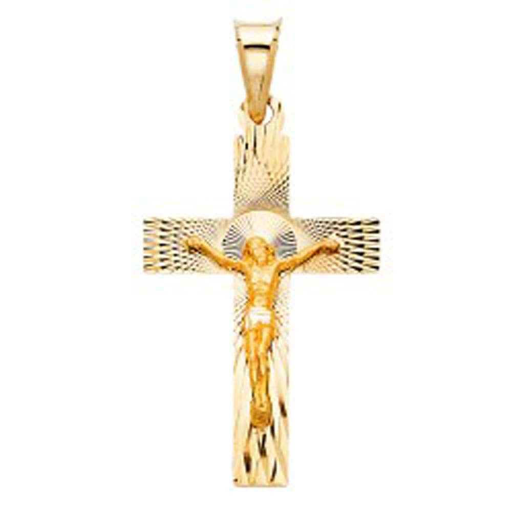 14K Yellow Gold 18mm Religious Crucifix Stamp Pendant
