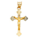 14K Yellow Gold 16mm Religious Crucifix Stamp Pendant