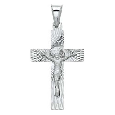 14K White Gold 18mm Religious Crucifix Stamp Pendant