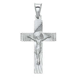 14K White Gold 18mm Religious Crucifix Stamp Pendant