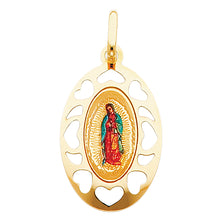 Load image into Gallery viewer, 14K Yellow Gold 18mm Guadalupe Enamel Picture Religious Pendant