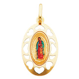 14K Yellow Gold 18mm Guadalupe Enamel Picture Religious Pendant