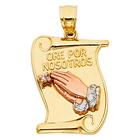 14K Tricolor PRAYING HANDS PENDANT