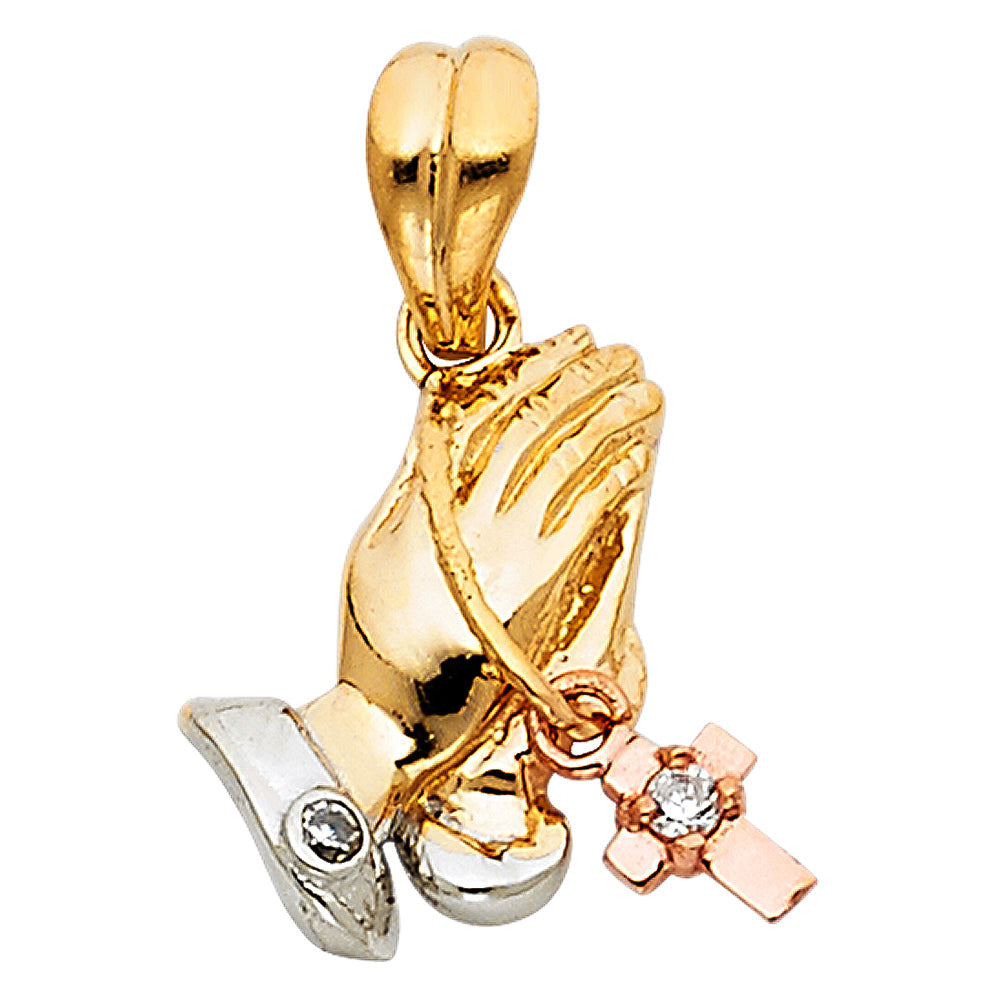 14K Tricolor CZ PRAYING HANDS PENDANT