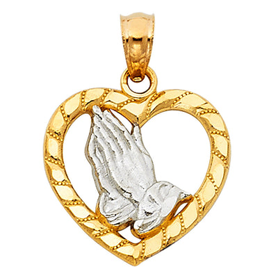 14K Twotone PRAYING HANDS IN HEART PENDANT