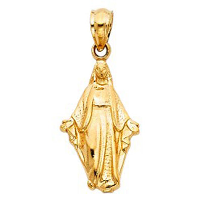 14K Yellow Gold 11mm Religious Milagrosa Pendant