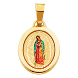 14K Yellow Gold 15mm Guadalupe Enamel Picture Religious Pendant