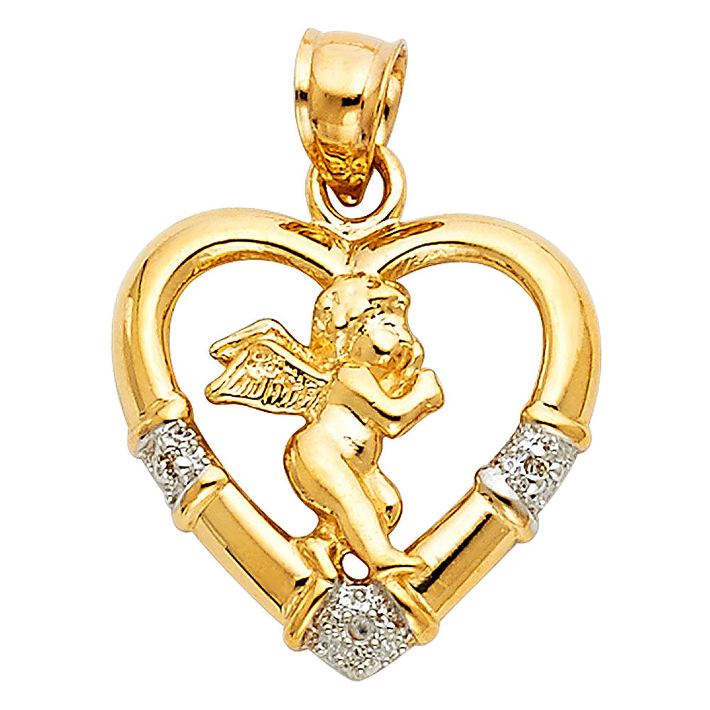14K Twotone CZ ANGEL PENDANT