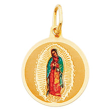 Load image into Gallery viewer, 14K Yellow Gold 15mm Guadalupe Enamel Picture Religious Pendant