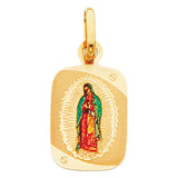 14K Yellow Gold 13mm Guadalupe Enamel Picture Religious Pendant