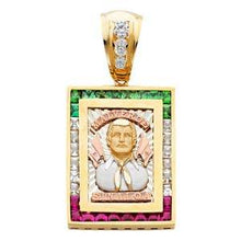 Load image into Gallery viewer, 14k Tri Color Gold 31mm CZ Malverde Sinaloa Assorted Pendant