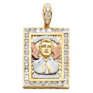 14k Tri Color Gold 31mm CZ Malverde Sinaloa Assorted Pendant