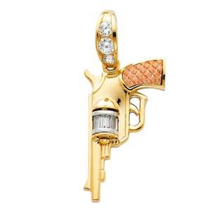 14k Tri Color Gold 19mm Pistol Gun Assorted Pendant